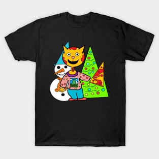 my cat loves Christmas with pizza T-Shirt